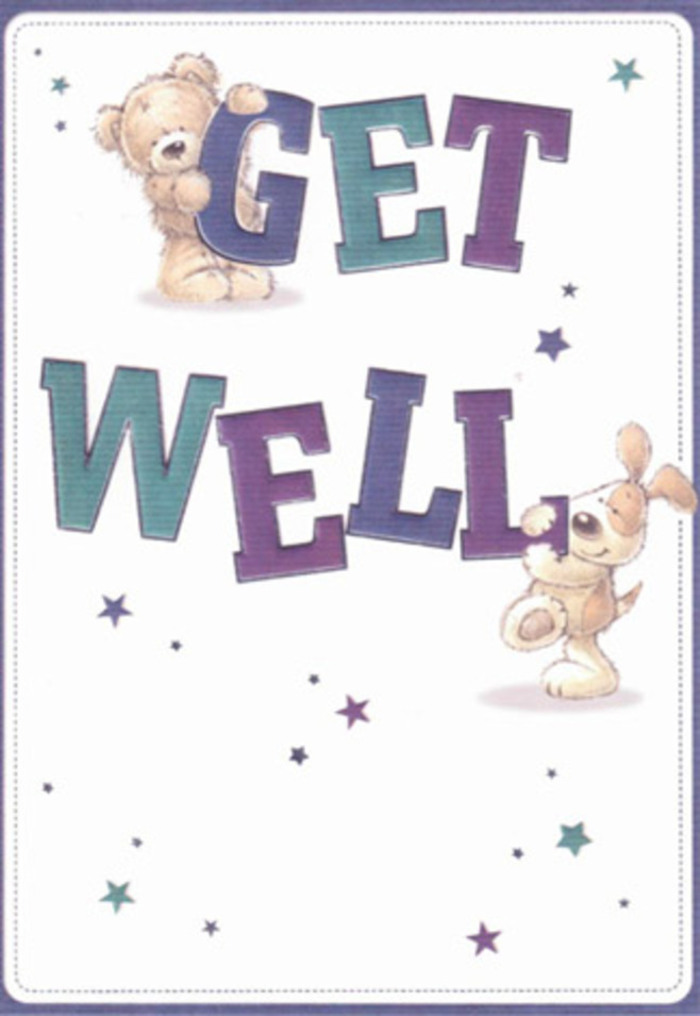 This get well card is an uplifting celebration of care, echoing the friendly soul of Surrey Quays. The illustration centres on a comforting bear and a happy puppy, their faces lit with innocence and quiet encouragement, grounding the design in empathy and warmth. Twinkling stars, cast in shades of teal and deep purple, swirl gently around their figures like uplifting wishes drifting upriver near South Dock. The typography is bold and cheerful, shadowed in aquas and violets, forming a visual anchor that welcomes brighter days. Textures are thoughtfully rendered-the bear's plush fur and the puppy's soft, floppy ears are almost tangible, much like the silky petals and fresh scent in a bouquet delivered from Surrey Quays Florist. Picture sending this card alongside fresh flowers to a friend in Canada Water or Rotherhithe: together, they speak of support and renewal, carrying the unique warmth and optimism that defines our Thames-side community. The composition's airy brightness is well suited for inspiring healing and hope, no matter the distance.