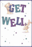 Bringing a smile with its playful warmth, this get well card bursts with personality and comfort, delightfully suited for a Surrey Quays neighbour in need of cheer. The scene is led by two lovable characters-a cuddly teddy and an eager puppy-working together to present large, exuberant 'Get Well' lettering in vibrant indigos and teal blues. Their soft, detailed fur and inviting faces create a tactile sense of reassurance, as if the card carries a gentle hug across the local canals. Dotted around them, stars in purples and blues twinkle on a creamy white background, infusing the design with sentiments of hope and kindness that mirror the spirit of Surrey Quays' friendly streets. This is more than a card; it's a dose of heartfelt optimism, akin to receiving a fragrant bouquet hand-delivered from a florist near Surrey Quays station, intended to lift spirits and send a message of genuine care on the road to recovery.
